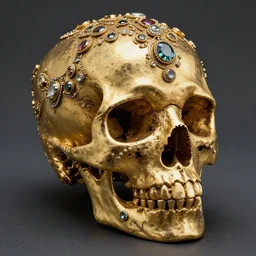 ornate gold skull realistic 3 d covered in jewels antique