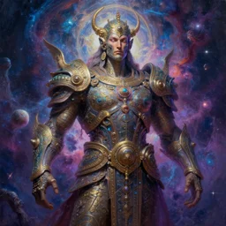 powerful stern god of tropical fish metaverse made of ancient magic technology, galactic nebular astral realm sacred journey in oil painting, trending on artstation, award winning, emotional vibrant, highly detailed surrealist art