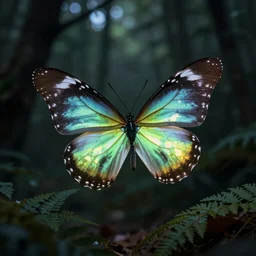 Glowing Butterfly in forest, trending on artstation, 30mm, by Noah Bradley
