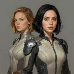 a woman who looks like a mixture between Elizabeth Olsen, Mary Elizabeth Winstead and young Sigourney Weaver, black bob hair, wearing futuristic beige and black jumpsuit, scifi, highly detailed portrait, digital painting, artstation, concept art, smooth, sharp focus, illustration, ArtStation HQ