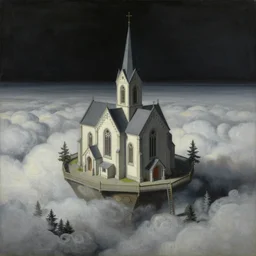 a floating church in clouds of atmospheric mist, high detailed beksinski painting, by adrian ghenie and gerhard richter. art by takato yamamoto. masterpiece, deep colours.