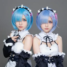 portrait photo still of real life rem and ram from re : zero, 8 k, 8 5 mm f 1. 8
