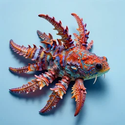 photo of an exotic large sea creature with bright colours, plain light blue background, dslr, fine details, soft light, in the style of murakami