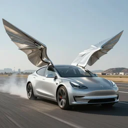 Tesla with jet wings, ultrarealism, 8k, fully detailed