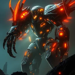 giant protoss cyborg, simulation theory, dark fantasy, highly detailed, artstation, volumetric lights, art by vladimir motsar and emika lightweaver and nicholas cort and paul pepera