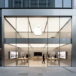marketing photo of an Apple store designed by Saha Hadid,