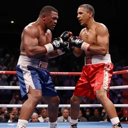 Mike Tyson in the boxing ring with Obama
