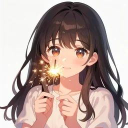 a girl holding a sparkler in front of her face, an anime drawing by sengai, pixiv contest winner, official art, anime aesthetic!! pleasing colors!! anime!!