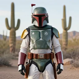 boba fett standing in tucson arizona realistic photograph