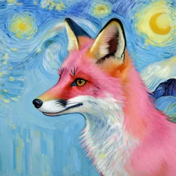 pink fox, style of van gogh, profile image