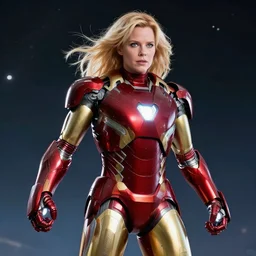 photorealistic art of Jenny McCarthy as iron man, dynamic lighting, space atmosphere, hyperrealism, stunning visuals