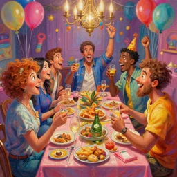 a fun bachelor party event, vibrant colors, high quality, 8 k, very detailed, intricate, high detail, extremely fine details, realistic shaded lighting, not cropped, extremely detailed, masterpiece, digital painting