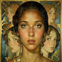 an art nouveau, ( streamline moderne ), multi - ethnic and multi - racial portrait in the style of charlie bowater and donato giancola and virgil finlay. very large, clear, expressive, and intelligent eyes. symmetrical, centered, ultrasharp focus, dramatic lighting, photorealistic digital matte painting, intricate ultra detailed background.