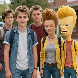 live action movie still of famous teenage actors in their roles as beavis and butthead