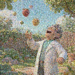 a mad scientist in a back yard laughing happily at the fruits which are falling from the sky , made by Stanley Artgerm Lau, WLOP, Rossdraws, ArtStation, CGSociety, concept art, cgsociety, octane render, trending on artstation, artstationHD, artstationHQ, unreal engine, 4k, 8k,
