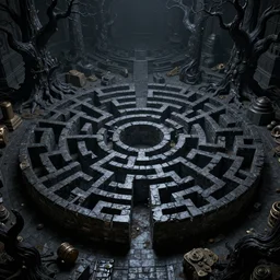 dense dark black stone maze, gnarled black trees, lost relics, night, volumetric lighting, 8 k octane beautifully detailed render, post - processing, extremely hyper - detailed, intricate, epic composition, intricate, trending on artstation, stunning art by anders zorn, wonderful masterpiece by frazetta