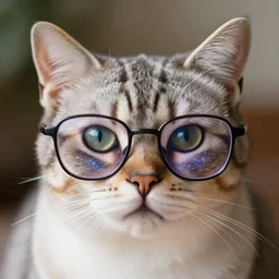 cat with glasses, galaxy reflection