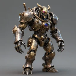 technodemon demon cyborg, steampunk, metal parts, hyper rendered, game boss concept, realistic game art