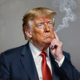 An impressionist oil painting of Donald Trump thinking so hard that smoke is coming out of the head