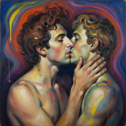 a man being overcome by love, ( ( ( psychedelic dripping color ) ) ), detailed painting by painting by man ray and pablo amaringo david normal