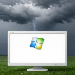 Windows XP screensaver landscape, Raining and thundering clouds