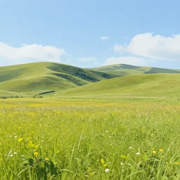 summer meadow, hills, landscape, concept art, style of Greg Rutkowski,