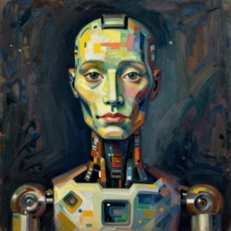 portrait of a robot by egon schiele in the style of pablo picasso