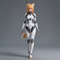 beautiful full body portrait of a human like anime girl android with artificial pale skin and fox ears, high quality, highly detailed, 4 k, drawn by wwpgi, trending on artstation, digital art, rendered in unity 3 d