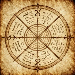 a mandala containing secret demonic spells with algebra and codes written in a forgotten language, medieval book texture