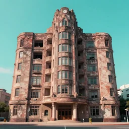 occult brutalist building by wes anderson, digital art