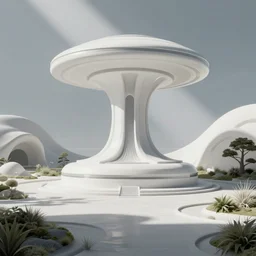photorealistic image of a retro futurism, white minimalism, solarpunk, biopunk, naturecore, by roger dean, by dean ellis