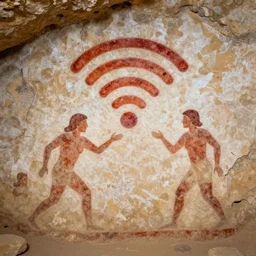 prehistoric cave painting depicting the discovery of WiFi