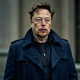 elon musk as a rough dirty old man with a scruffy beard in a dark blue trenchcoat as the new doctor who, cinematic, volumetric lighting, f 8 aperture, cinematic eastman 5 3 8 4 film, photorealistic