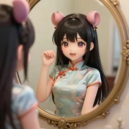 mirror girl, cute mirror monster, wearing a cute cheongsam, anime portrait, digital art by krenz cushart, laurie greasly, wlop, artgerm, intricate, highly detailed, sharp focus, smooth, epic composition, joyful, unreal engine