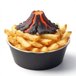 poutine ( the canadian meal ) from mount doom, volcano texture, lava texture, fire texture, cheese curds texture, octane render, highly detailed texture, 8 k