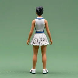80mm resin model figure of a Hattie McDaniel in detailed sleeveless tennis wear, mini-skirt, lace fabric ; Miniature product Photo, 4K, Full body, view from behind