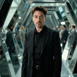film still of Robert Downey Jr as Cobb with the world bending as a series of mirrors in the background in Inception, 4k
