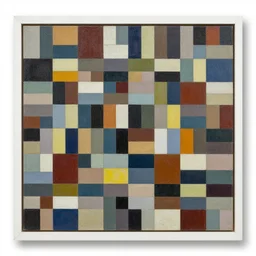 a mosaic painting of a grid of 1 0 2 4 colored squares, random muted colors, by gerhard richter, white border and background, lacquer on canvas, 1 0 2 4 farben abstract, geometric, sharp focus, highly detailed, digital painting, hyperealism, 8 k, hd