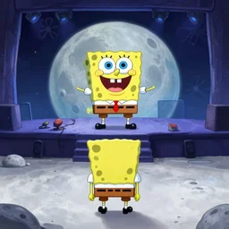 spongebob rock concert on the moon, shot taken from behind spongebob on the stage looking the crowd, concert lighting, digital art, highly detailed, concept art, nickelodean style, party atmosphere, dark sky