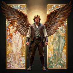 symmetry!! anakin skywalker with wings, alphonse mucha, rhads, ross tran, artstation, artgem, octane render, 1 6 k