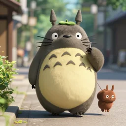 photo of my neighbor Totoro walking down the street, realistic, high detail, beautiful lighting, 8k,