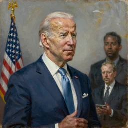 Joe Biden destroys his enemies, oil on canvas, 1883