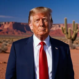⁠portrait of Donald Trump, New Mexican desert background, rich vivid colors, ambient lighting, dynamic lighting, 4k, HQ, official media, anime key visual, makoto shinkai, ilya kuvshinov, lois van baarle, rossdraws, detailed, trending on artstation