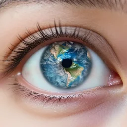 a photo of an amazing beautiful world reflected in an eye