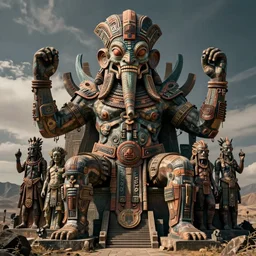 detailed ultrarealistic photography of cyberpunk rustic robust tribal cthulhu statue craig mullins, vallejo, moebius, ian miller, wayne barlowe, greg rutkowski, mucha cinematic, full shot, symmetric
