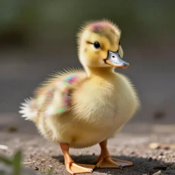 a comfy cute duckling with all rainbow colored fuzz, realist, photorealistic!!, perfection, beautiful shot