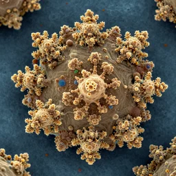 ultradetailed scientific image of beautiful pollen, scanning electron microscope image, colored, fractal patterns, 8K