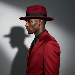 jaguar in a red suit and fedora, studio photography, profile picture