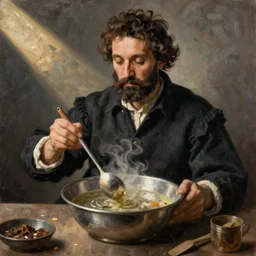 too many cooks spoiling the broth. Oil painting by Caravaggio