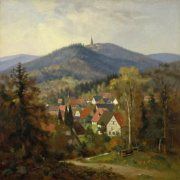 the black forest, germany in the style of hudson river school of art, oil on canvas